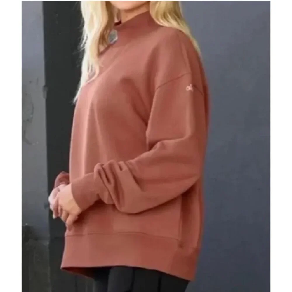 alo Refresh Mock Neck Sweatshirt w Pockets in Chestnut Brown NWT XS